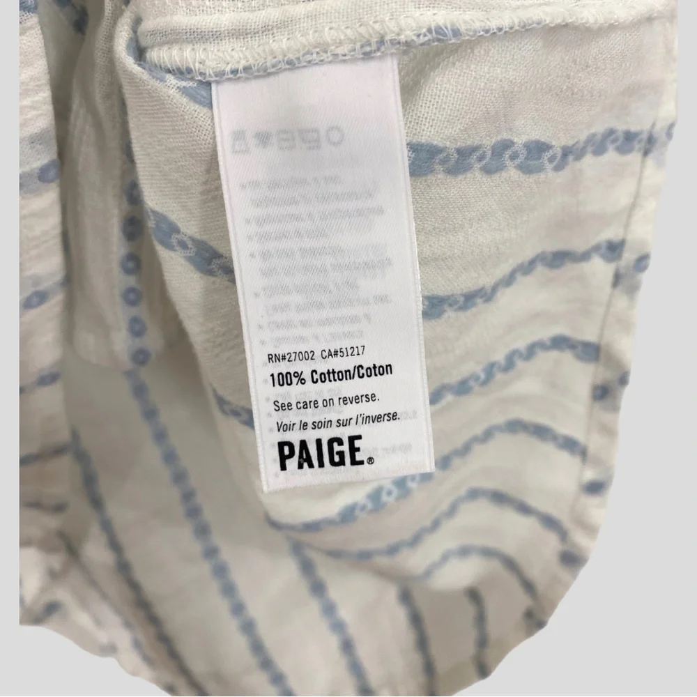 Paige White + Blue Embroidered Tie Waist Tassel Detail Cropped Shirt Size XS